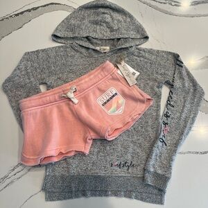 Surf Style Girls Tween Matching Set Hoodie (M) and Burnout Shorts (L)